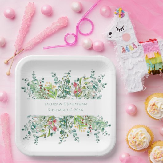 の結婚フローラエレガントの緑の水の色の名前 ペーパープレート (パーティー)