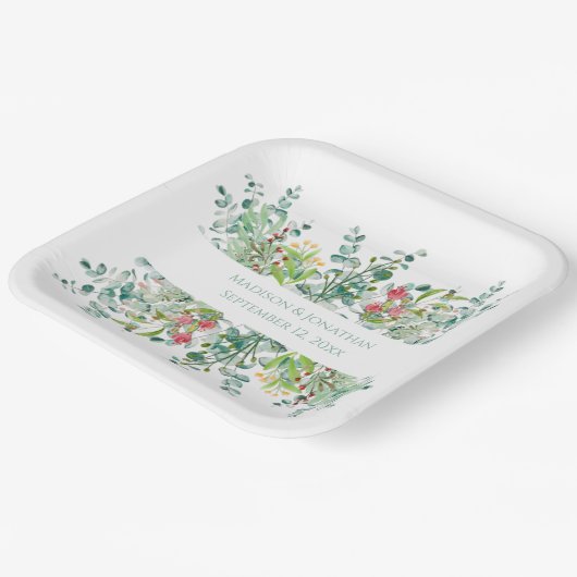 の結婚フローラエレガントの緑の水の色の名前 ペーパープレート (傾斜あり)