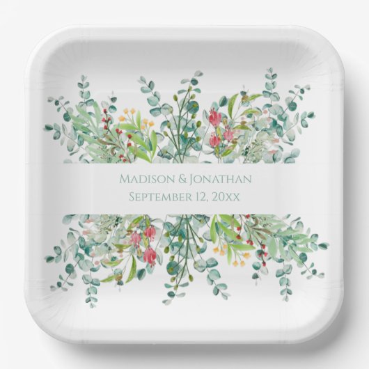 の結婚フローラエレガントの緑の水の色の名前 ペーパープレート (正面)