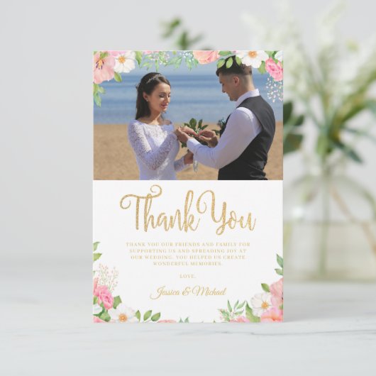 の結婚フローラエレガントバラチューリップPink写真 サンキューカード (スタンド正面)