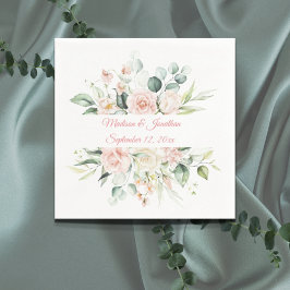 の結婚フローラエレガントピンクのシックな日付スクリプト名 スタンダードカクテルナプキン