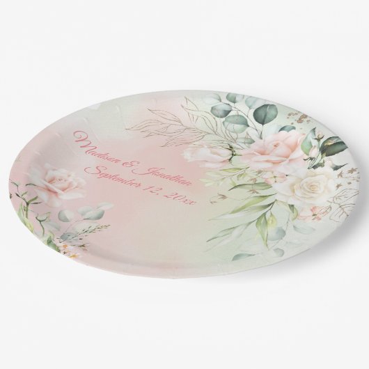 の結婚フローラエレガントピンクのシックガーリースクリプト名 ペーパープレート (アングル)