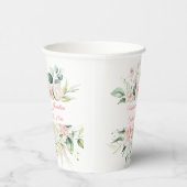 の結婚フローラエレガントピンク日付スクリプト名 紙コップ (右)