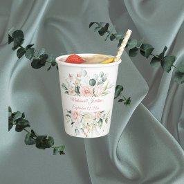 の結婚フローラエレガントピンク日付スクリプト名 紙コップ