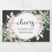 の結婚フローラブラックとピンクエレガント スパークリングワインラベル (シングルラベル)