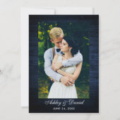 の結婚フローラブルーウッド幾何学的金ゴールド写真バック 招待状 (裏面)