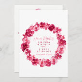 の結婚フローラリースパンジー赤いRSVP返信カード 招待状 (正面/裏面)