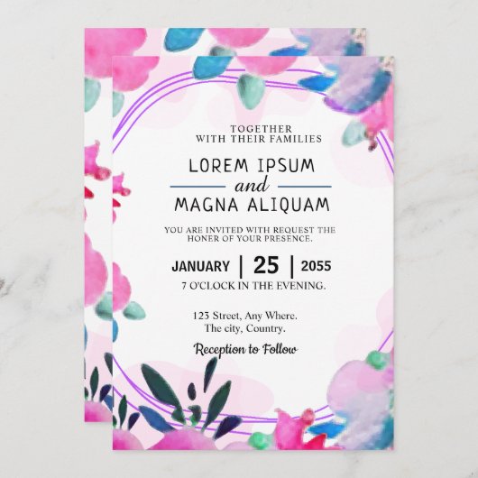 の結婚フローラ招待カードの日付を保存 招待状 (正面/裏面)