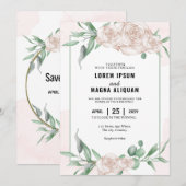 の結婚フローラ招待カードは日付を保存Desig 招待状 (正面/裏面)