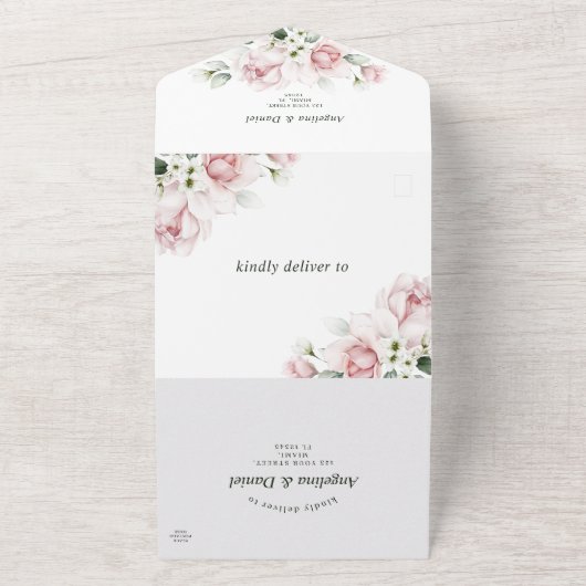 の結婚フローラ水の色をすべて1つの招待状 オールインワン招待状 (外側)