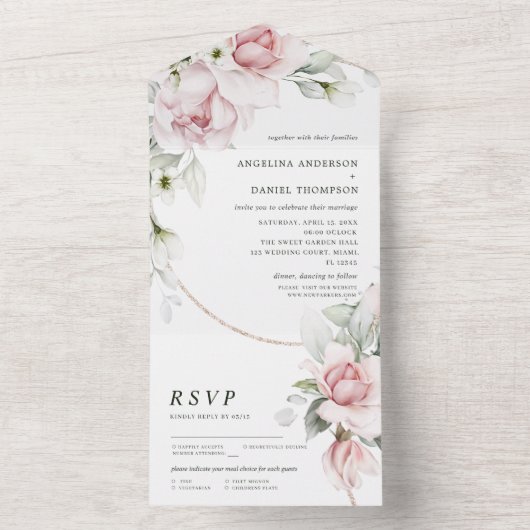 の結婚フローラ水の色をすべて1つの招待状 オールインワン招待状 (内側)