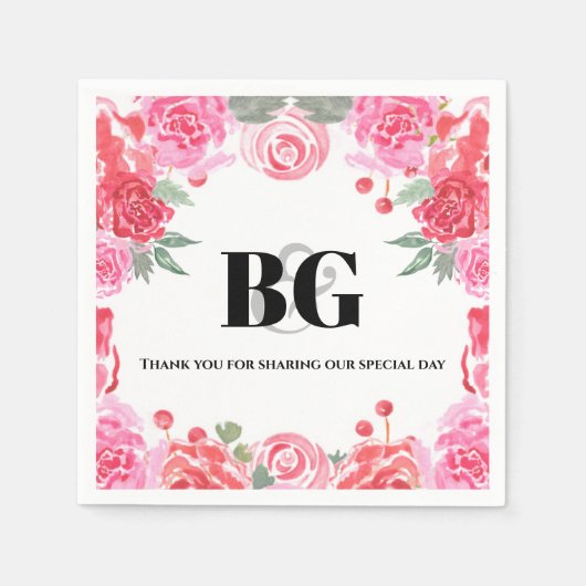 の結婚フローラ水色バラパターン スタンダードカクテルナプキン (正面)