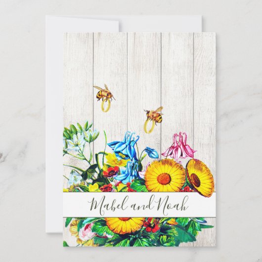 の結婚フローラ素朴ハニービー金ゴールドエコ 招待状 (正面)