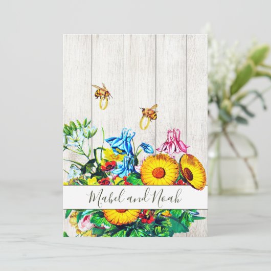 の結婚フローラ素朴ハニービー金ゴールドエコ 招待状 (スタンド正面)