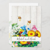 の結婚フローラ素朴ハニービー金ゴールドエコ 招待状 (正面/裏面)