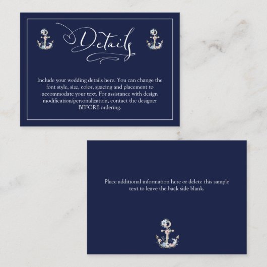 の結婚フローラ航海のいかりネイビーブルー詳細 エンクロージャーカード (正面/裏面)