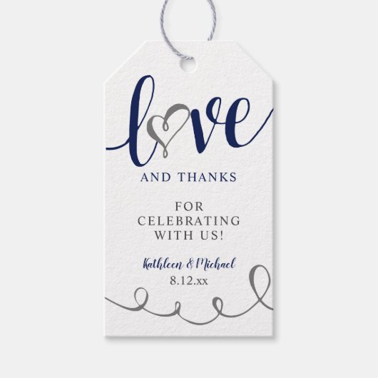 の結婚ブライダルの好意ラヴモダンおもしろいネイビー&グレー ギフトタグ (正面)