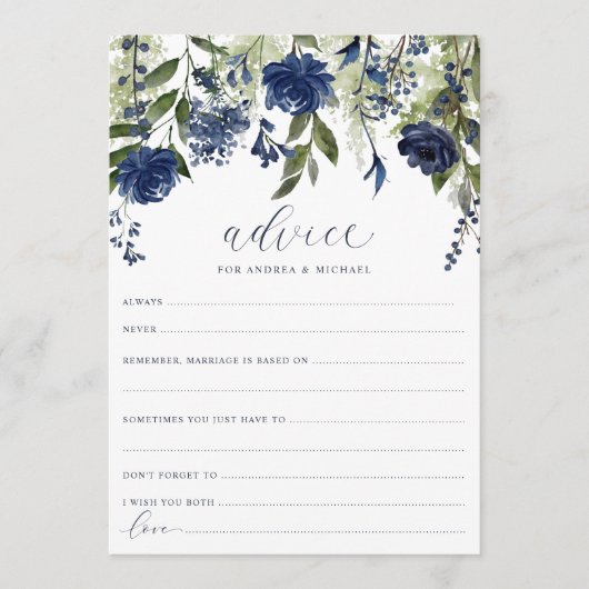 の結婚ブライダルアドバイスカードネイビーブルーワイルドフラワー アドバイスカード (正面)