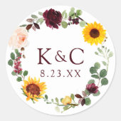 の結婚ブライダルシャワーひまわりバラブルゴーニュ ラウンドシール (正面)