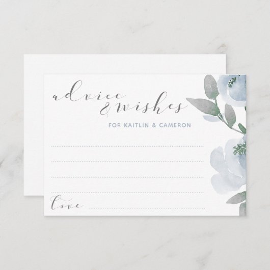 の結婚ブライダルシャワーほこりっぽいブルーグレー水色 アドバイスカード (正面/裏面)