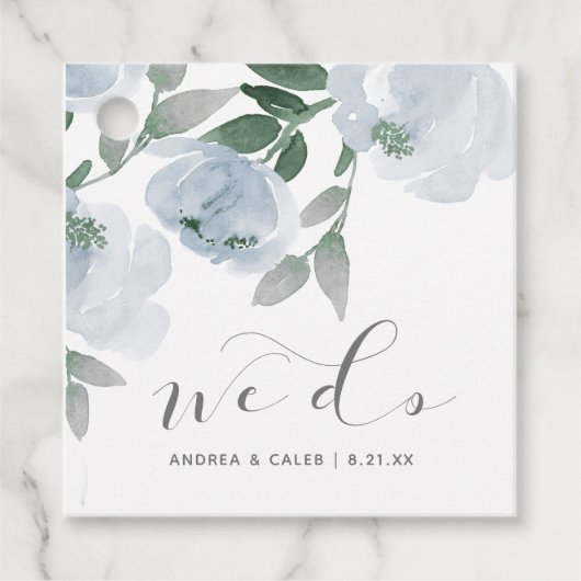 の結婚ブライダルシャワーダスティブルーウォーター色フローラ フェイバータグ (正面)