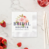 の結婚ブライダルシャワーピンクの水色の花 縁ありカクテルナプキン (インサイチュ)