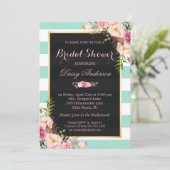 の結婚ブライダルシャワーフローラミントグリーンストライプ 招待状 (スタンド正面)