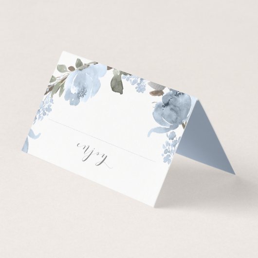 の結婚ブライダルシャワーフードラベルカードほこりっぽい青 (正面)