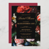 の結婚ブライダルシャワー招待黒フローラ 招待状 (正面/裏面)
