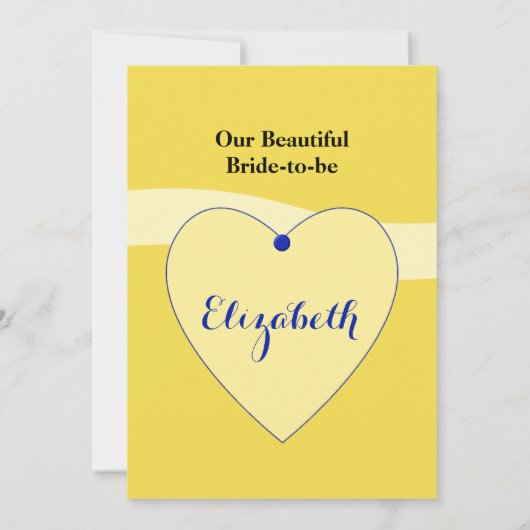 の結婚ブライダルシャワー黄色と青とハート 招待状 (裏面)