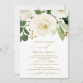 の結婚ブライダル水の色のフローラ白い緑 招待状 (正面)