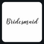 の結婚ブライドメイシンプルドモダン白黒 スクエアシール<br><div class="desc">白とシンプル黒クールの背景に花嫁のメイドのステッカー。文字も色も変えられる！</div>