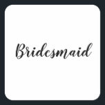 の結婚ブライドメイシンプルドモダン白黒 スクエアシール<br><div class="desc">白とシンプル黒クールの背景に花嫁のメイドのステッカー。文字も色も変えられる！</div>