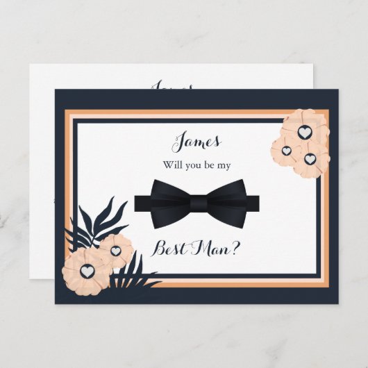 の結婚ブラックパールワッツ花婿介添人リクエストカード ポストカード (正面/裏面)