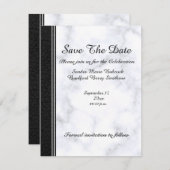 の結婚ブラックレザーとグレーのホワイトマーブル セーブザデート (正面/裏面)