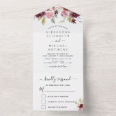 の結婚ブルゴーニュ色のピンクフローラの花 オールインワン招待状 (内側)