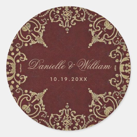 の結婚ブルゴーニュ金ゴールドヴィンテージ書エレガント道 ラウンドシール (正面)