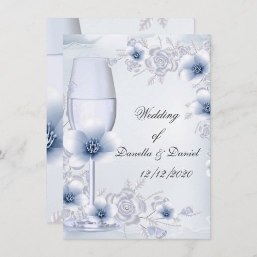 の結婚ブルーシルバーバラが咲く 招待状 (正面/裏面)