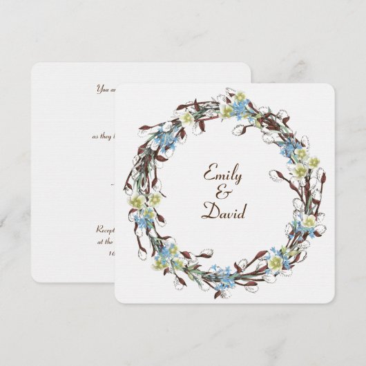 の結婚プッシウィローリース 招待状 (正面/裏面)