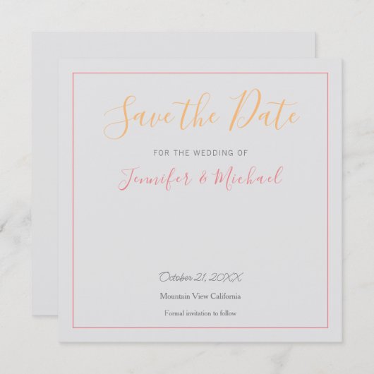の結婚プロフェッショナルデザインモダン日付の保存 招待状 (正面/裏面)