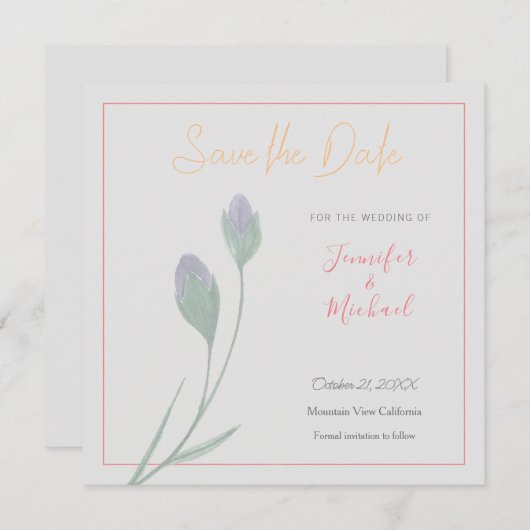 の結婚プロフェッショナルフラワーデザイン日付を保存 招待状 (正面/裏面)