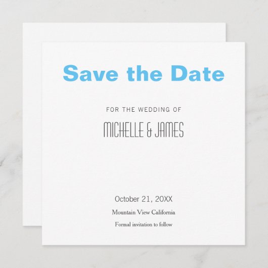 の結婚プロフェッショナルミニマルモダンリストスカイブルー セーブザデート (正面/裏面)