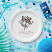 の結婚ベルズピンク名の日付パーソナライズされた ペーパープレート (パーティー)