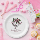 の結婚ベルズピンク名の日付パーソナライズされた ペーパープレート (パーティー)