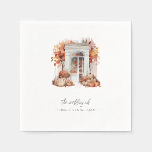 の結婚ホワイトフロントドア秋 スタンダードカクテルナプキン (正面)