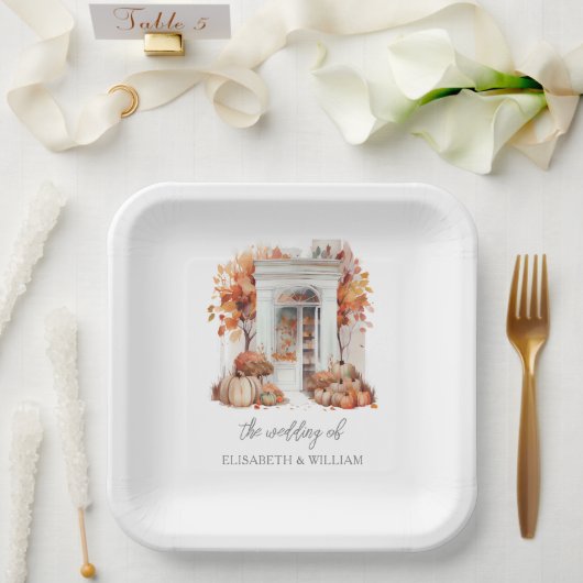 の結婚ホワイトフロントドア秋 ペーパープレート (ウェディング)