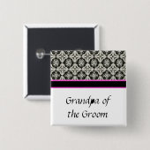 の結婚ボタン、ブラックダマスク 缶バッジ (正面&裏面)