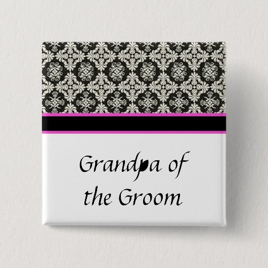 の結婚ボタン、ブラックダマスク 缶バッジ (正面)