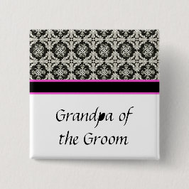 の結婚ボタン、ブラックダマスク 缶バッジ