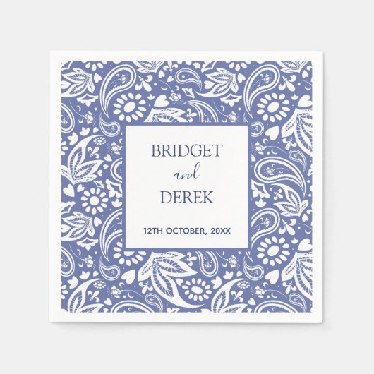 の結婚ボホシックブルーとホワイトカスタマイズ スタンダードカクテルナプキン (正面)